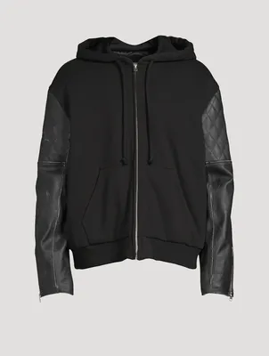 Zip Hoodie With Leather Sleeve