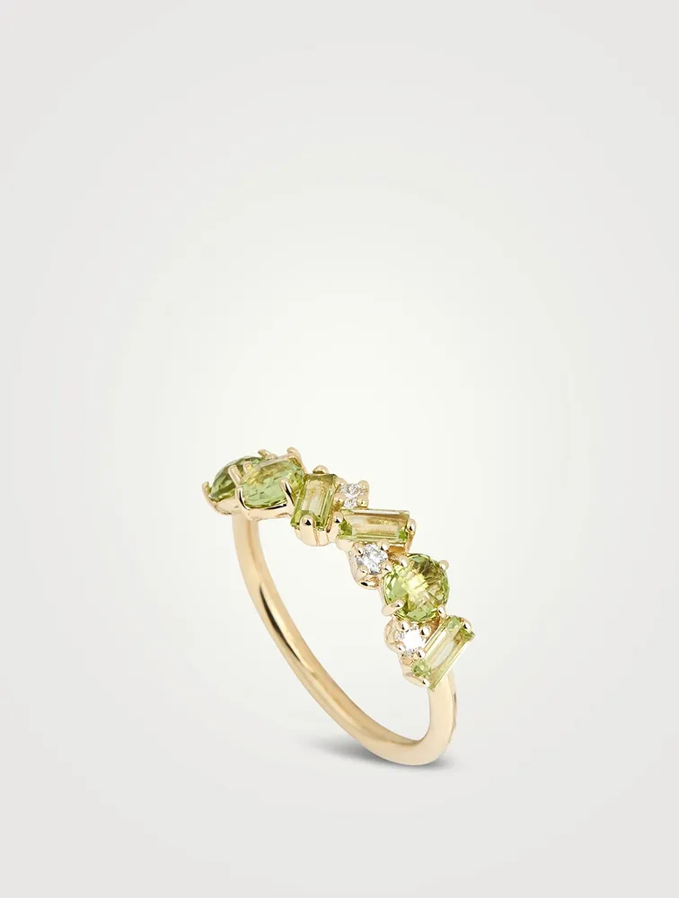 Amalfi 14K Gold Blend Peridot Half Band Ring With Diamonds