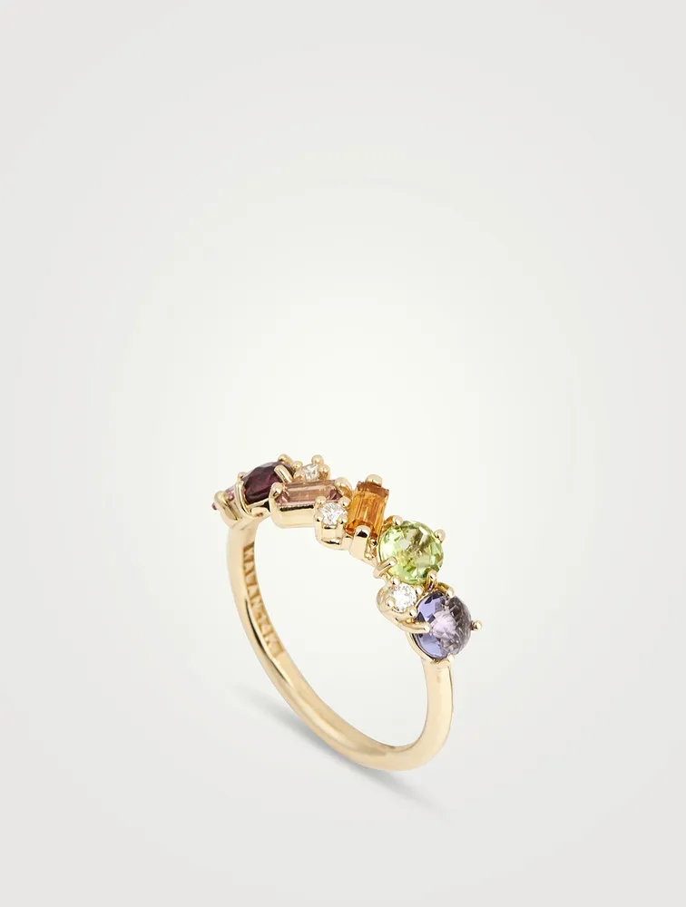 Amalfi 14K Gold Blend Rainbow Half Band Ring With Diamonds