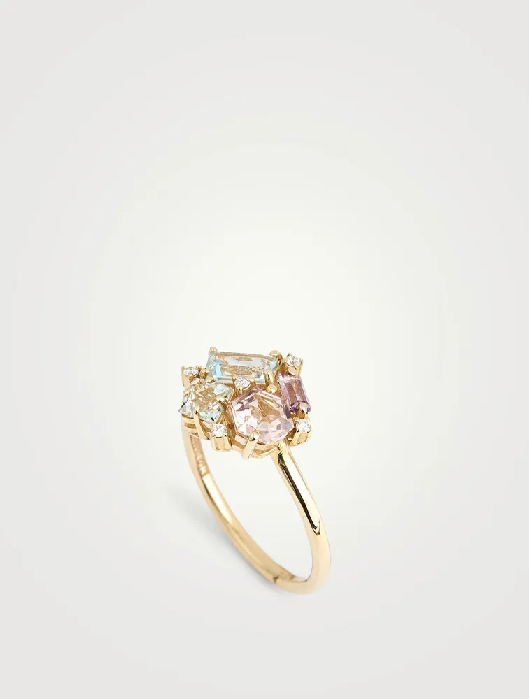 Amalfi 14K Gold Pastel Blossom Ring With Diamonds