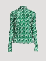 Mesh Turtleneck Heart Monogram Print