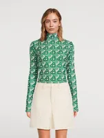 Mesh Turtleneck Heart Monogram Print