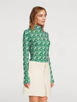 Mesh Turtleneck Heart Monogram Print