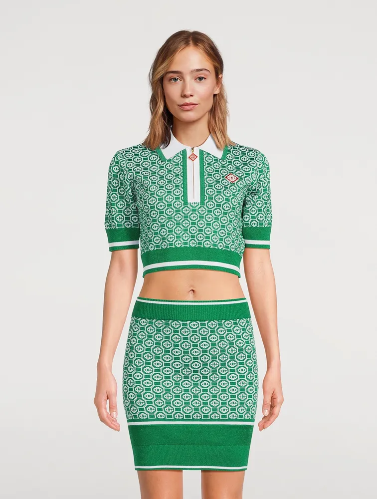 Jacquard Lurex Cropped Polo Shirt