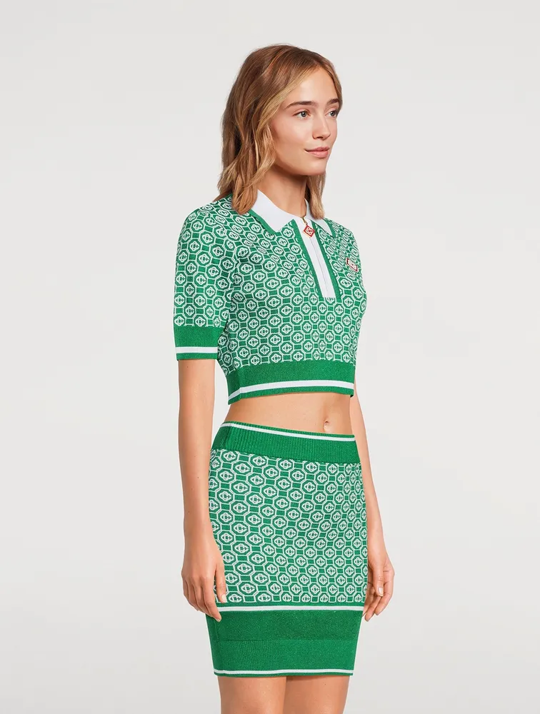 Jacquard Lurex Cropped Polo Shirt