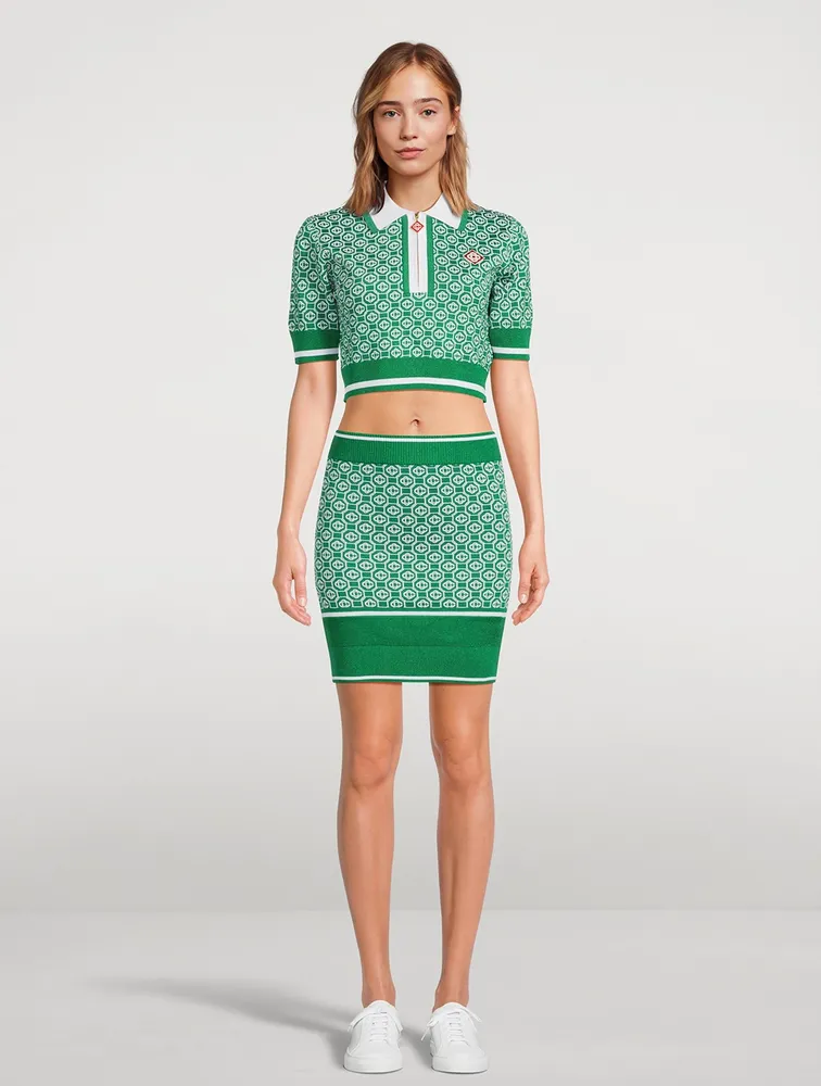 Jacquard Lurex Cropped Polo Shirt