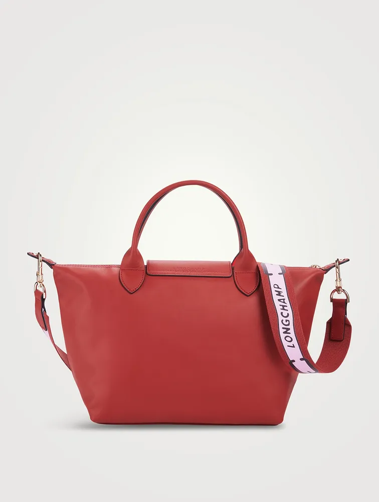 Longchamp Le Pliage Leather Top Handle Leather Tote Handbag in Red