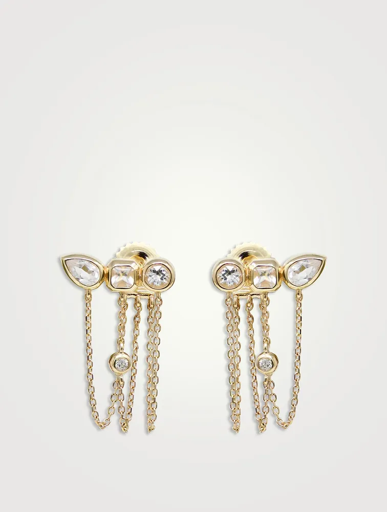 Cléo Jaeda 14K Gold Triple Chain Earring With Topaz