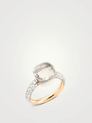 Nudo Classic 18K Rose And White Gold Ring With White Topaz And Diamonds