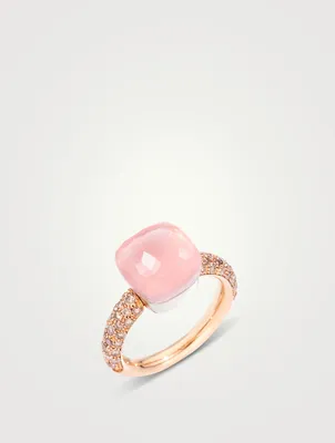 Nudo Classic 18K White And Rose Gold Ring With Rose Quartz, Chalcedony, And Brown Diamonds