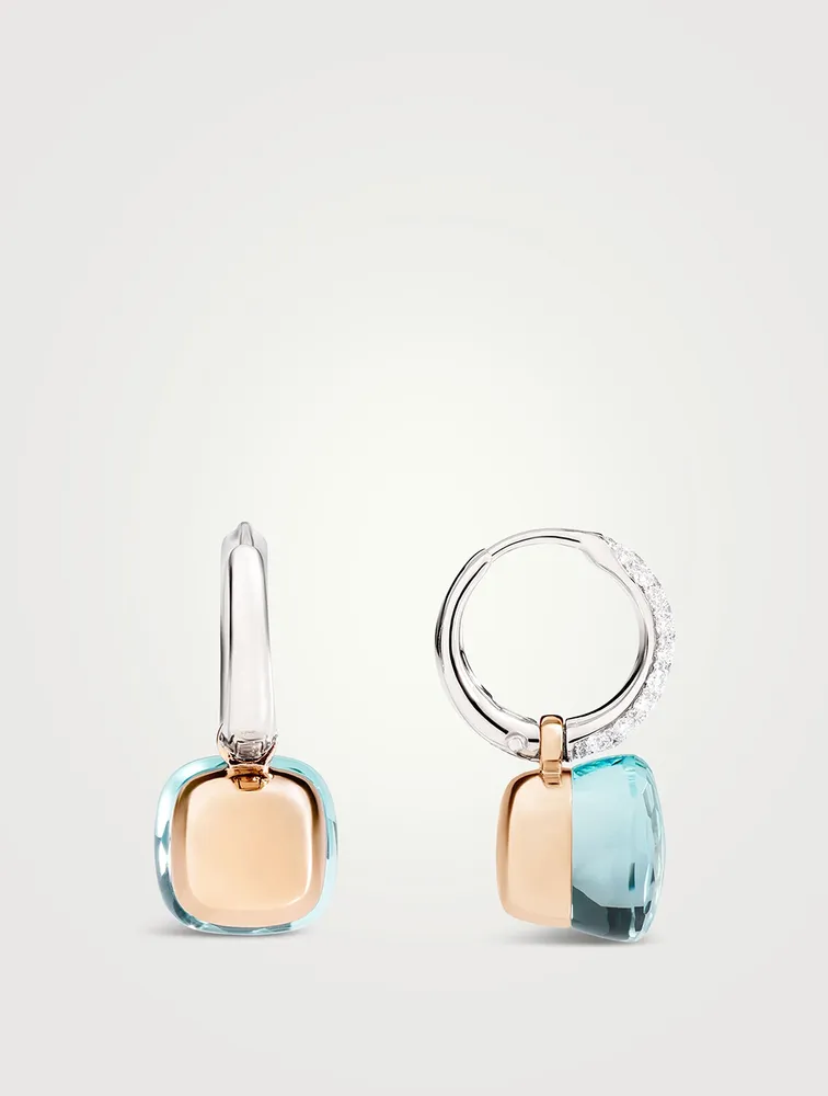 Nudo Classic 18K White And Rose Gold Earrings With Sky Blue Topaz And Diamonds