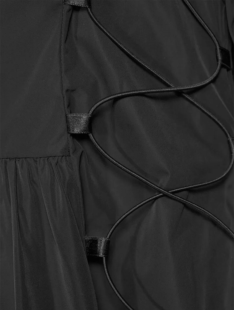 Puff-Sleeve Midi Dress With Corset Lacing