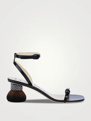 Petal Brush-Heel Leather Sandals