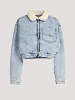 Faux Shearling-Trimmed Denim Jacket