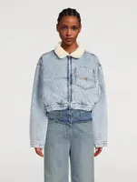 Faux Shearling-Trimmed Denim Jacket