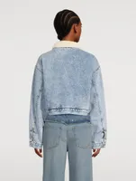 Faux Shearling-Trimmed Denim Jacket