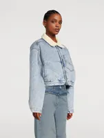 Faux Shearling-Trimmed Denim Jacket