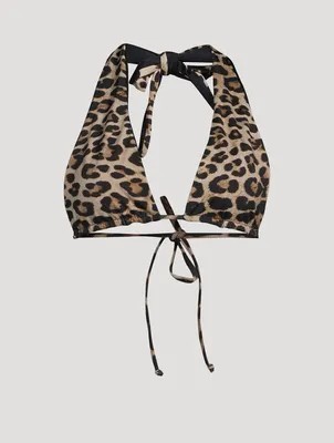 Reversible Ruched Bikini Top Leopard Print