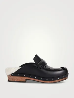 Shearling-Lined Leather Clogs