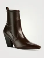 Embellished-Heel Leather Ankle Boots