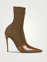 Rib-Knit Patent Leather Sock Boots