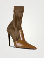 Rib-Knit Patent Leather Sock Boots