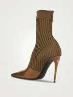 Rib-Knit Patent Leather Sock Boots