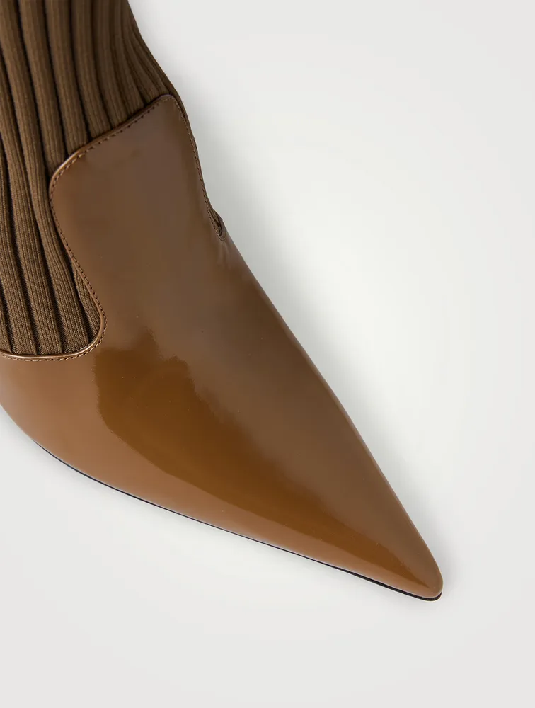 Rib-Knit Patent Leather Sock Boots