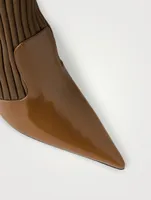 Rib-Knit Patent Leather Sock Boots