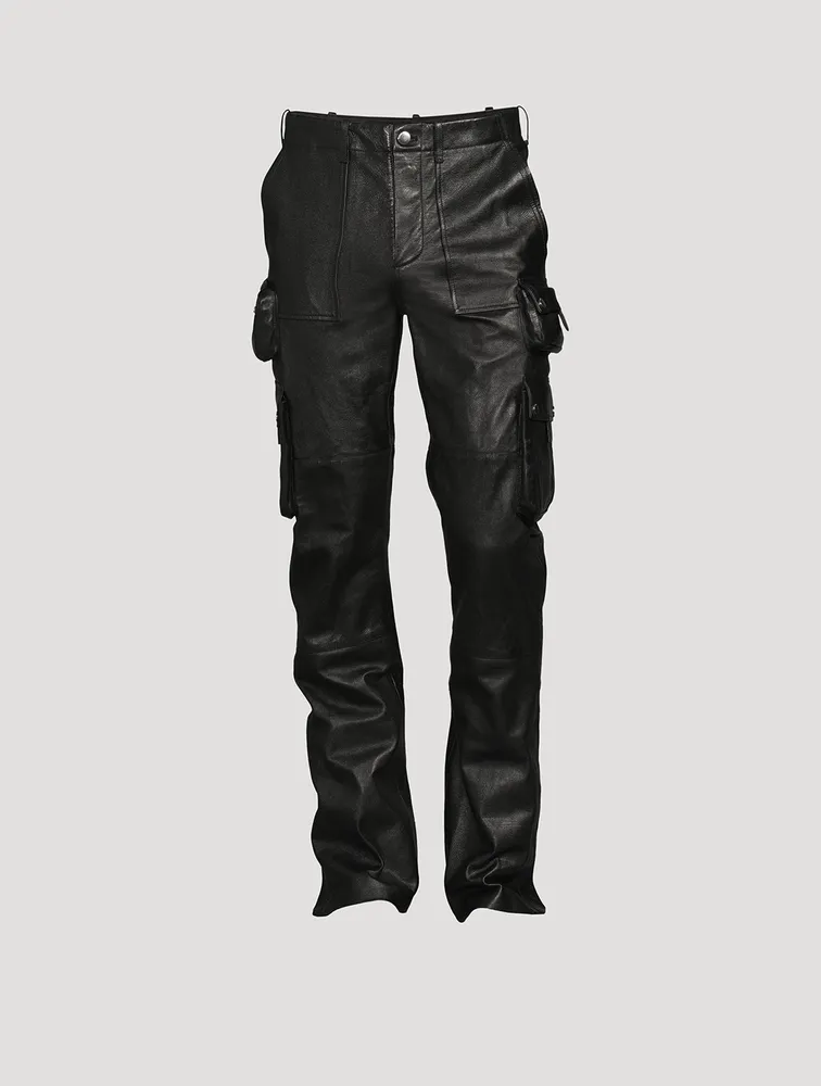 Leather Tactical Flare Cargo Pants