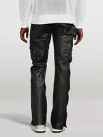 Leather Tactical Flare Cargo Pants