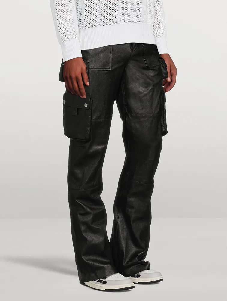 Leather Tactical Flare Cargo Pants