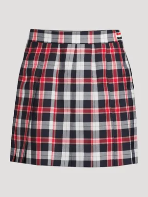 Pleated Twill Mini Skirt Tartan Print