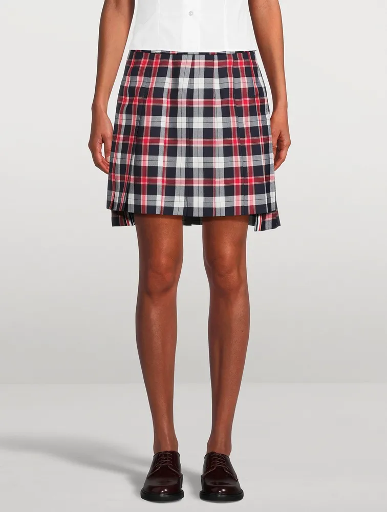 Pleated Twill Mini Skirt Tartan Print