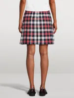 Pleated Twill Mini Skirt Tartan Print
