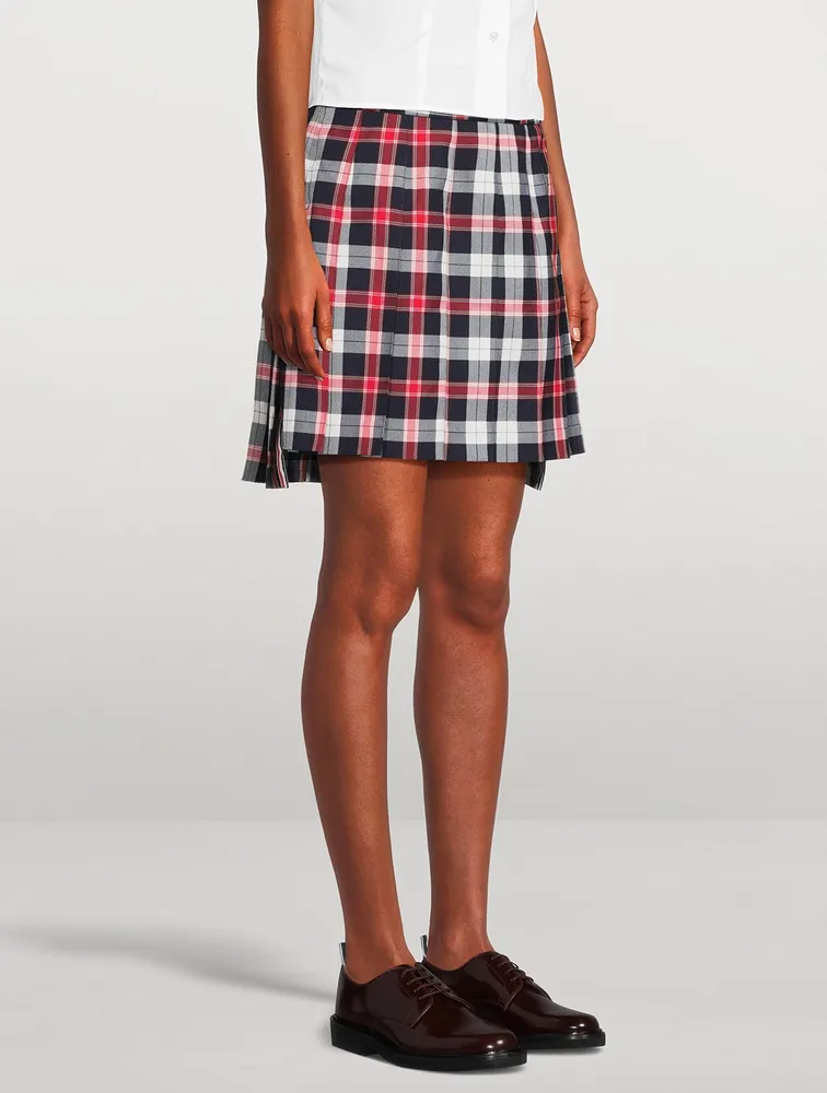 Pleated Twill Mini Skirt Tartan Print