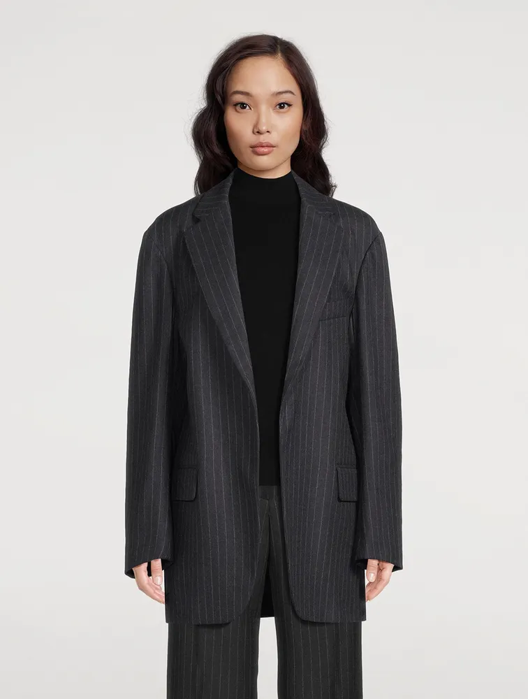 Blurs Oversized Wool Blazer Pinstripe Print