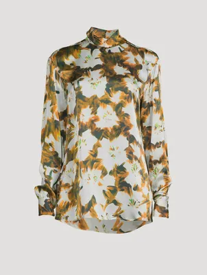 Contisy Silk Turtleneck Top Floral Print