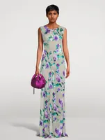 Devona Bias-Cut Satin Maxi Dress Floral Print