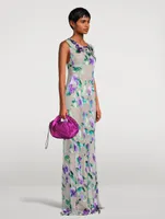 Devona Bias-Cut Satin Maxi Dress Floral Print