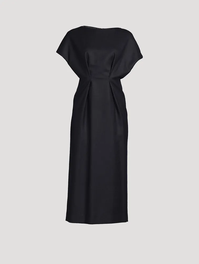 Dezos Pin-Tuck Wool Midi Dress