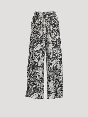 Drawstring Lounge Pants Palm Print