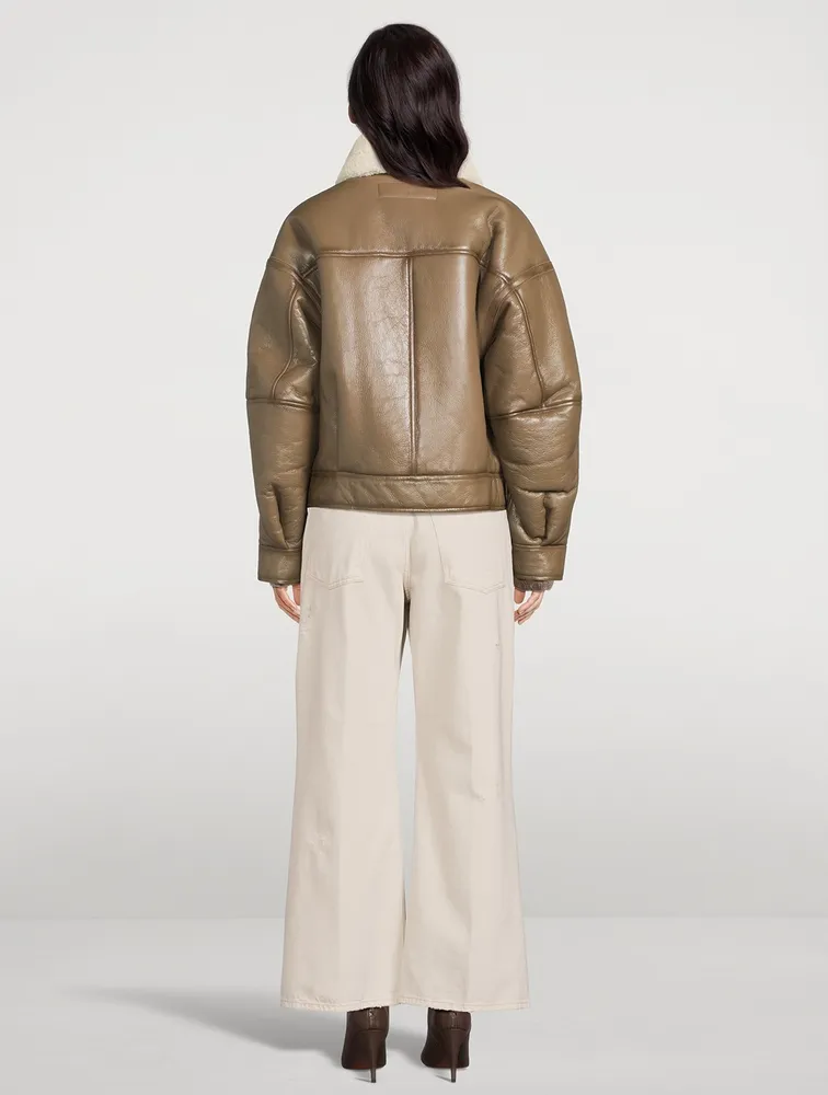 Shearling-Trimmed Leather Jacket