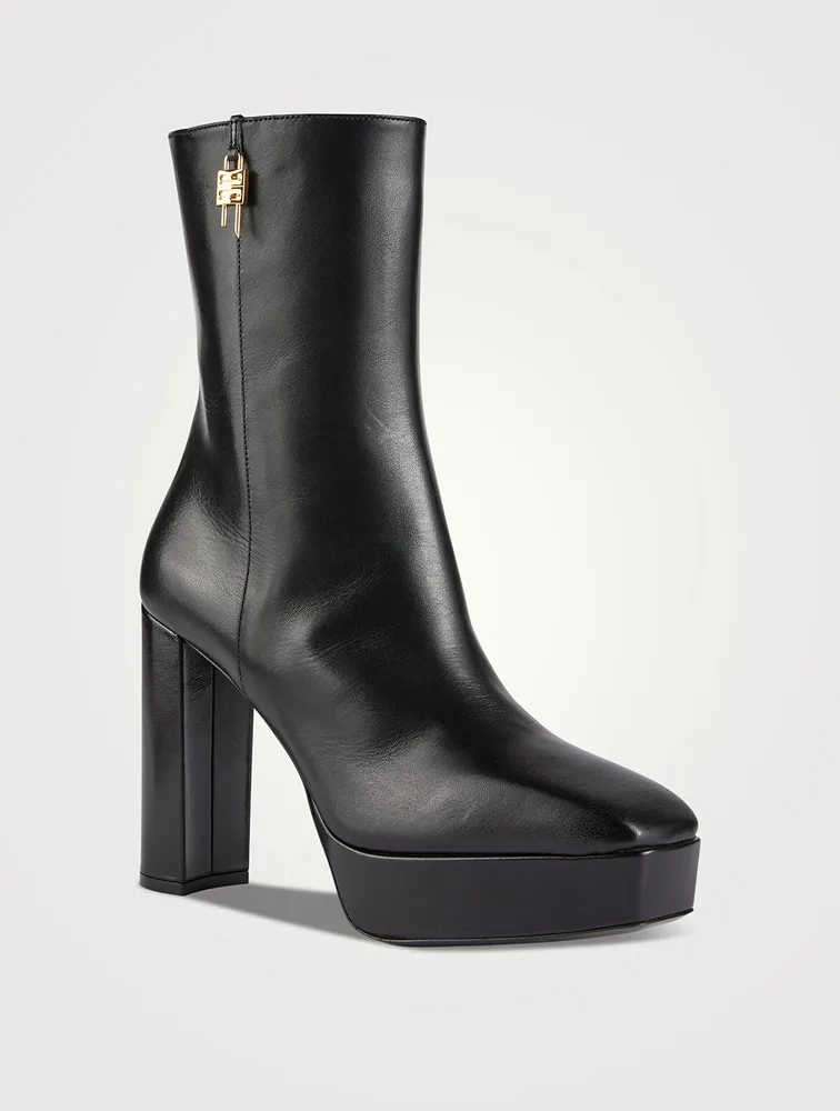 G Lock Leather Platform Ankle Boots