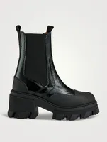 Lug-Sole Patent Chelsea Boots