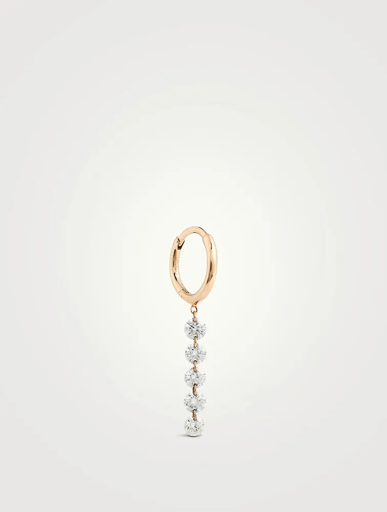 18K Rose Gold Circle Hoop Earring With Five Diamonds