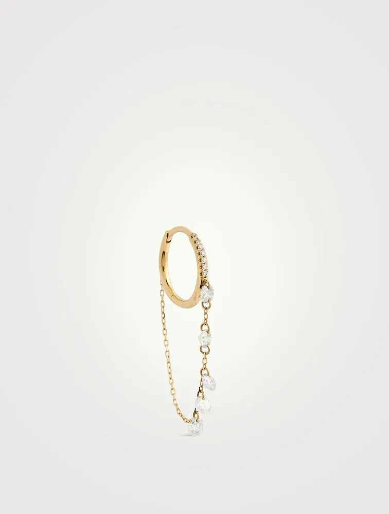 18K Gold Circle Chain Hoop Earring With Five Diamonds