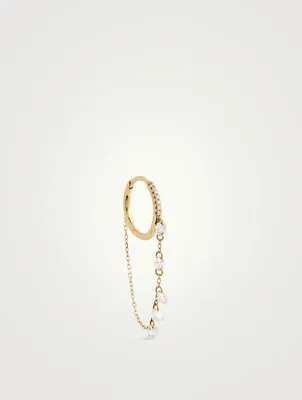 18K Gold Circle Chain Hoop Earring With Five Diamonds