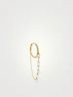 18K Gold Circle Chain Hoop Earring With Five Diamonds