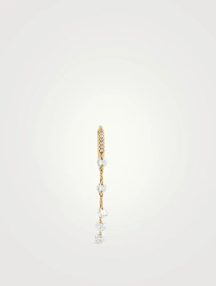 18K Gold Circle Chain Hoop Earring With Five Diamonds